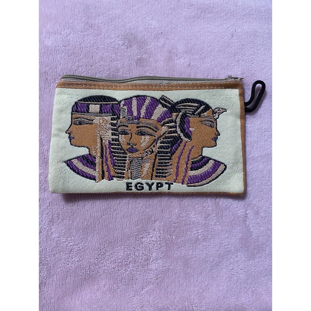 Egyptian Pharaoh GalsCosmetic,Coin,Money,Jewelry Zipper Bag 6"L X4"H Embroidered